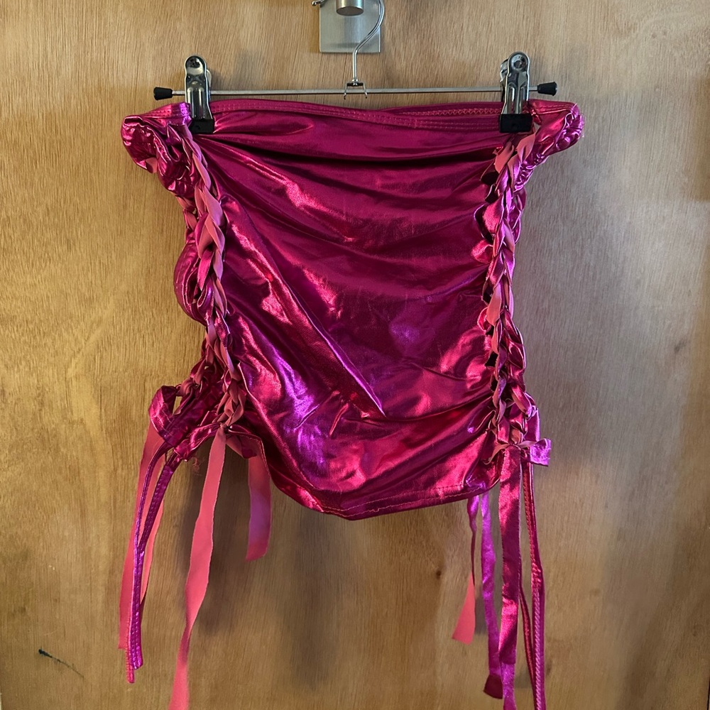 AI MEI LI - Metallic Pink Lace-Up Skirt/Too